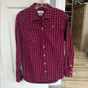Red and Blue Checkered Button-Up Shirt